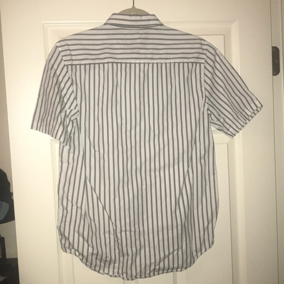 Grey and White Striped Short Sleeve ButtonUp Shirt - Picture 3 of 3